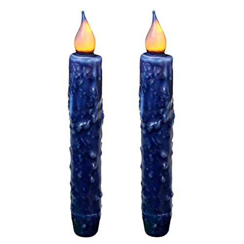 CVHOMEDECO. Echtwachs, handgetaucht, batteriebetrieben, LED-Timer, Kerzen, rustikal, primitiv, flammenlos, 16,5 cm, Marineblau, 2 Stück in einem Paket von CVHOMEDECO.