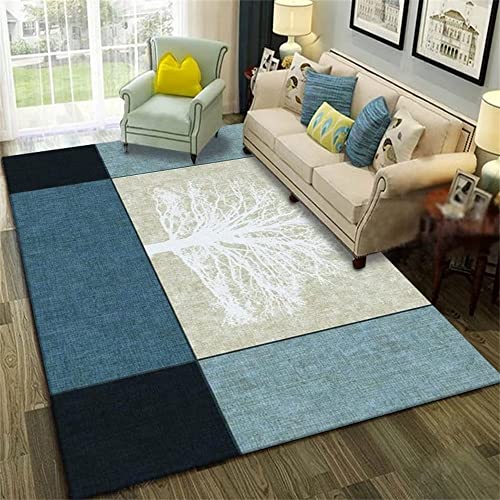 CWGQQ Extra großer Teppich, eleganter, blaugrauer, geometrischer Muster, rechteckiger Schlafzimmerteppich ist so warm, Kurzflor-Teppich (160 x 230 cm) von CWGQQ