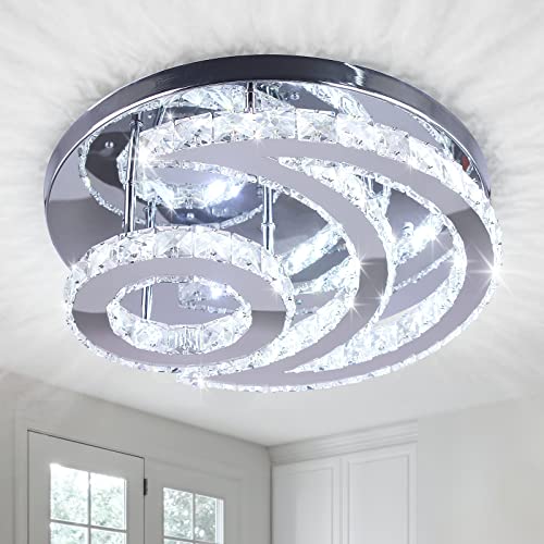 CXGLEAMING 15.7" LED Kristall Deckenleuchte Moderner Kronleuchter LED Deckenlampe Rund Unterputz Lüster Lampe Kristall Pendelleuchte für Wohnzimmer Schlafzimmer Badezimmer Flur(Kühles Weiß) von CXGLEAMING