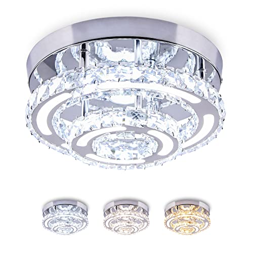 CXGLEAMING Moderne Kronleuchter-Deckenleuchte LED Kristall Deckenleuchte Rund Unterputz Deckenlampe Lichtfarbe veränderbar Kronleuchter für Wohnzimmer Schlafzimmer Badezimmer(Mehrfarbig) von CXGLEAMING