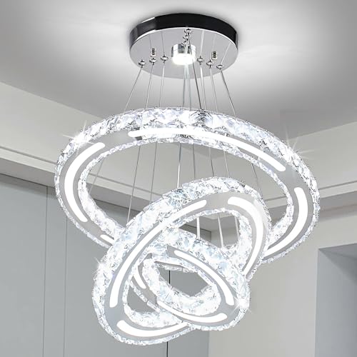 CXGLEAMING Moderne Kronleuchter LED Kristall Deckenleuchten DIY 3-Ring Kristall Hängelampe Höhenverstellbar Hängeleuchten Rund Pendelleuchte für Schlafzimmer Wohnzimmer Küche von CXGLEAMING