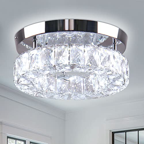 CXGLEAMING Moderner Kristall Kronleuchter LED Deckenleuchte Wohnzimmer Deckenlampe Schlafzimmer Kristalllampe Rund Pendelleuchte Mini Hängelampe für Esstisch Badezimmer Küche(Kaltweiß) von CXGLEAMING