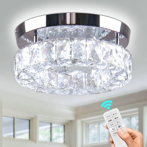 CXGLEAMING Moderner Kronleuchter Dimmar LED Deckenleuchte Kristall Deckenlampe LED Pendelleuchte Klein Rund Kronleuchter-Deckenleuchte für Schlafzimmer Wohnzimmer Küche(Fernbedienung) von CXGLEAMING