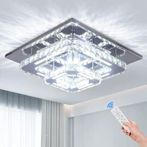 CXGLEAMING Moderner Kronleuchter Dimmar LED Deckenleuchte Kristall Deckenlampe LED Pendelleuchte Quadrat Kronleuchter-Deckenleuchte für Schlafzimmer Wohnzimmer Küche(Fernbedienung) von CXGLEAMING