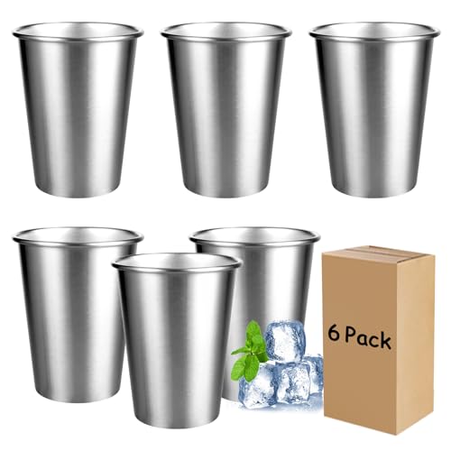 CYEER 6 Stück 350ml Stapelbare Edelstahl Becher Set, Metallbecher Camping, Edelstahl Tasse, Metall Reisebecher Schnapsgläser, Wiederverwendbare Tragbare Campingbecher für Camping Party Outdoor Reisen von CYEER