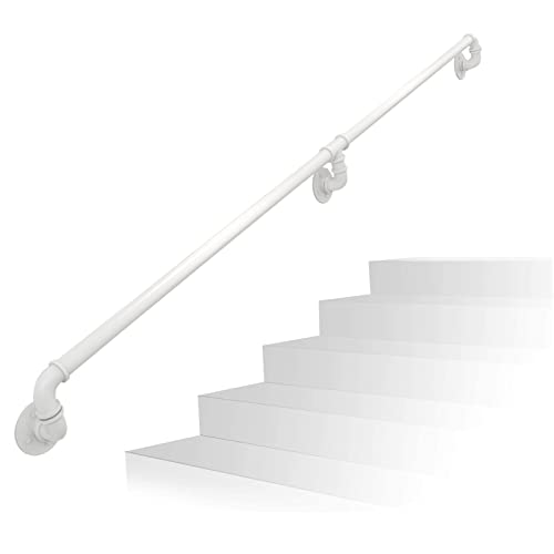 Moderner Treppenhandlauf für Stufen im Innen- und Außenbereich, an der Wand montierte Geländer-Handläufe, Halterung, komplettes Kit, 30–600 cm, weißes Metall-Eisen-Wasserrohr-Design von CYHBQRT