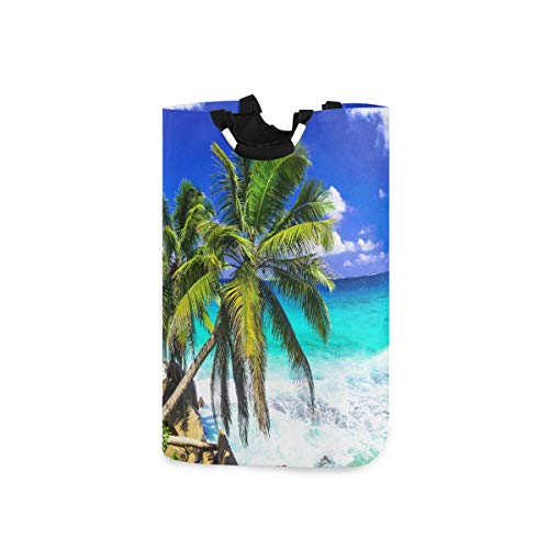 CaTaKu Hawaii Sea Wäschekorb, tropische Palme, Wäschekorb, große Aufbewahrung, wasserdicht, einfach zu tragen, für Familienschlafsaal, Waschküche, 32 x 28 x 57 cm von CaTaKu