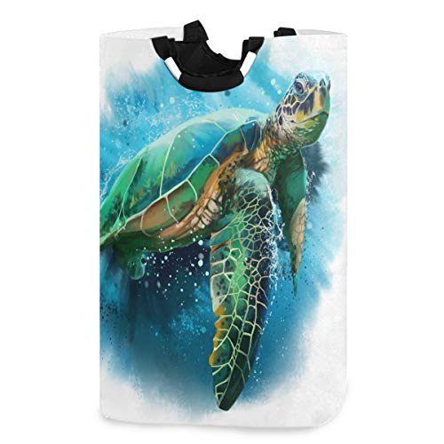 CaTaKu Marine Schildkröte Wäschesammler Schildkröte Wäschekorb Box großer Stauraum wasserdicht einfach zu tragen für Familien-Schlafsaal, 31,8 x 27,9 x 57,9 cm von CaTaKu