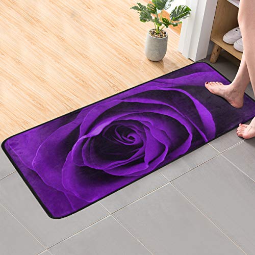 CaTaKu Romantischer Teppich mit lila Rosen, 99 x 50 cm, Polyester, Bodenteppich, Läufer, waschbar, Teppichmatte für Küche, Esszimmer, Heimdekoration von CaTaKu