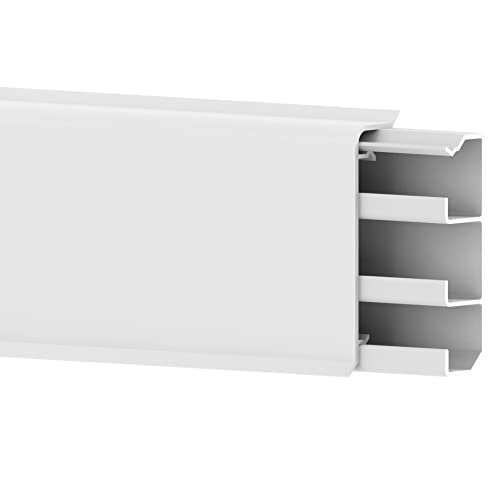 Cablecoach 6 m Sockelleiste aus PVC, mit integriertem Kabelkanal, Farbe: Weiß, Höhe: 70 mm (4 Stück Länge 1,5 m) von Cablecoach