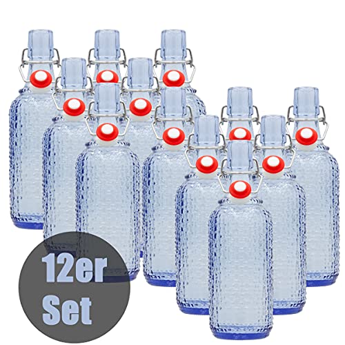 Cadofe 6Stk. oder 12Stk. - Bügelverschlussflasche Leere Glasflasche mit Bügelverschluss Weinflasche Schnapsflasche Glasflaschen Drahtbügelflasche Flasche mit Kippverschluss 0,5 Liter in Blau von Cadofe