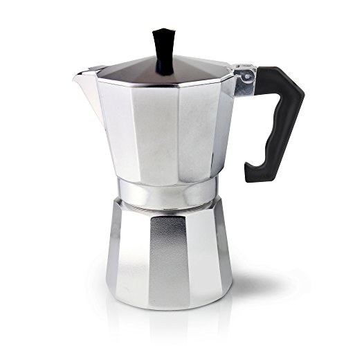 Café Olé ECM-06 Italienischer Espressokocher aus Aluminium – 6 Mokkatassen/240 ml, Griff aus Bakelit, Aluminum, 240 milliliters von Café Olé