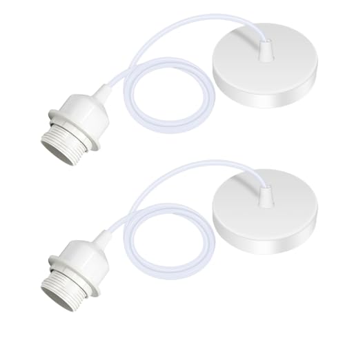 Caldarax 2 Stück Lampenaufhängung E27, mit Befestigungsring, E27 Lampenfassen mit 100CM Verstellbar Kabel, DIY Pendelleuchte Lampenschirm, für Deckenlampe, Hängelampe, Wohnzimmer(Weiß) von Caldarax