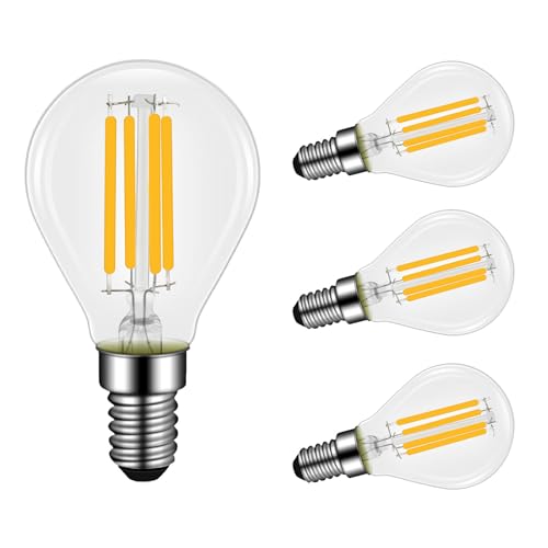 Caldarax 4 Stück E14 4W LED Lampe G45/P45 Tropfenform Dimmbar, 4W Ersetzt 40W Glühlampen, 2700 Warmweiß, 400 Lumen, AC 230V, E14 Filament Fadenlampe, Klar E14 Birne Globe, Energiesparlampe von Caldarax