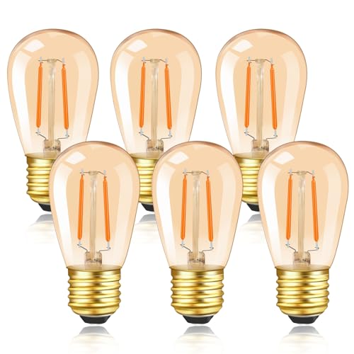 Caldarax S14 E27 LED Warmweiss Edison Vintage Glühbirne, Retro Amber E27 LED 1W Filament Birne Ersetzt 10W Glühlampen, Nicht Dimmbar, Warmweiß 2200K, 6 Stück von Caldarax