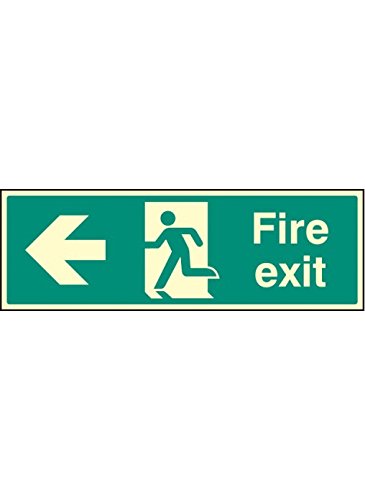 Caledonia Signs 42003G"Fire Exit - Left" Schild, Foto, leuchtend, selbstklebend, Vinyl, 300 mm x 100 mm von Caledonia Signs