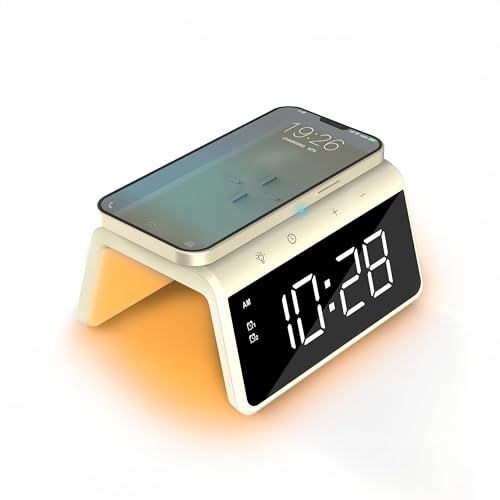 Caliber Digital Wecker mit Ladestation - mit Tageslichtwecker - Alarm Clock - Gelb - Dimmbare LED-Anzeige von Caliber