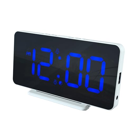 Caliber Digitaler Wecker dimmbares LED Digital Alarm Uhr mit Temperaturanzeige, USB Ladefunktion, Digitale Kinder Clock für Jungen oder Mädchen und Erwachsene - Laut für Tiefschläfer - Weiß/Blau von Caliber