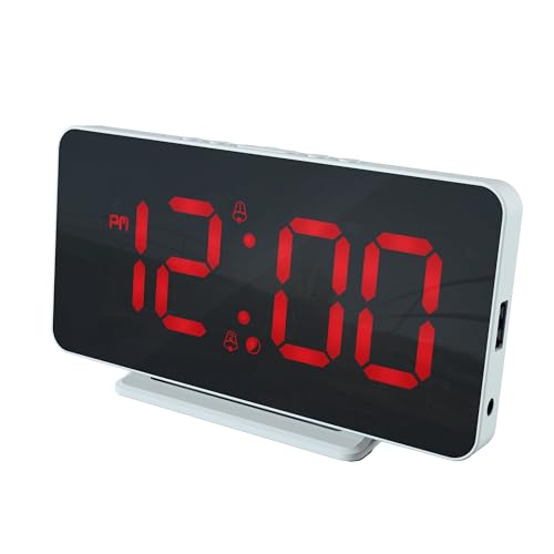 Caliber Digitaler Wecker dimmbares LED Digital Alarm Uhr mit Temperaturanzeige, USB Ladefunktion, Digitale Kinder Clock für Jungen oder Mädchen und Erwachsene - Laut für Tiefschläfer - Weiß/Rot von Caliber