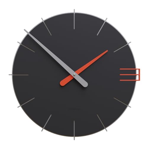 CalleaDesign - Moderne Wanduhr Mike - Rund, 42 cm Durchmesser, geräuschlos, schwarz, Aluminium und orange von CalleaDesign