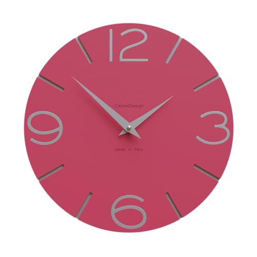 CalleaDesign Wanduhr Smile Fuchsia und Aluminium Rund 30 cm Schlichtes und modernes Design Geräuschloser Mechanismus Made in Italy Geeignet für die Küche 30 Farben verfügbar Holz von CalleaDesign