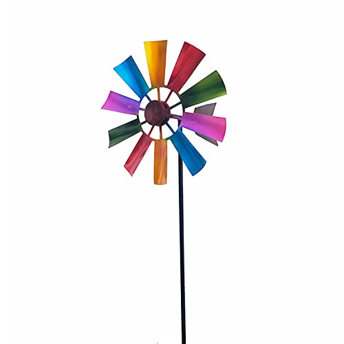 29-Zoll-Windspiel für den Außenbereich, Blumen-Windspiel-Pfahl, Auffälliger Blumen-Windspiel-Stecker, Regenbogen-Windmühle aus Metall, Gartendekoration, Kinetische Windmühlen für von Callicarpa