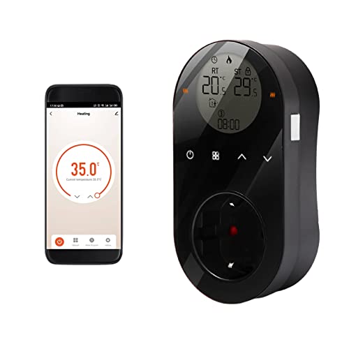 Smarte Steckdose Thermostat Steckdose WLAN 16A Steckdose Tuya App Sprachsteuerung Steckdose Temperaturregler 5+1+1 Sechs Perioden & Heiz- und Kühlmodus mit Touch Button LCD Bildschirm von CalmGeek