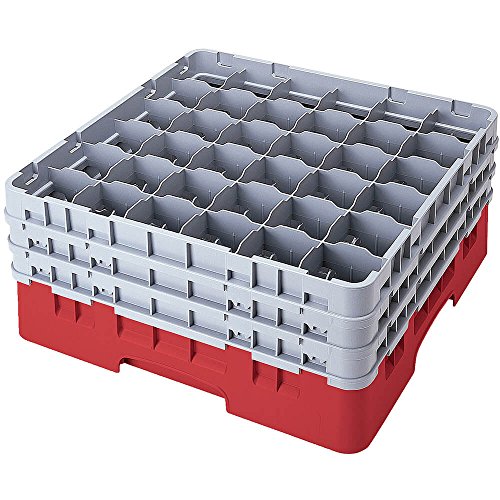 Cambro 36S534 Camracks Polypropylen Rack für 7.3cm Durchmesser Stiel und Bechergläser, Preiselbeere, 1/1 Grösse, 36 Fächer, 15.5cm Höhe, 4 Stück von Cambro