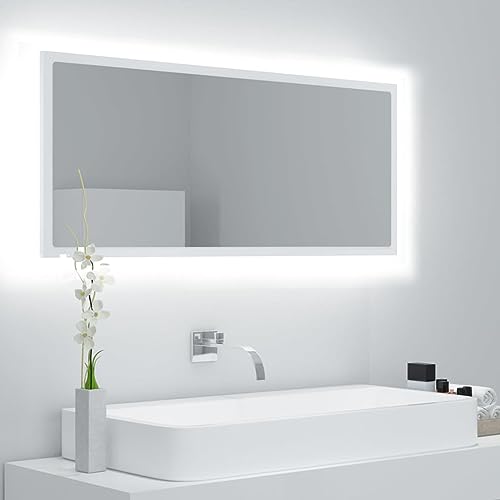 Camerina LED-Badspiegel Weiß 100x8,5x37 cm Acryl Badspiegel Mit Licht Spiegel Toilette Spiegel Bad von Camerina