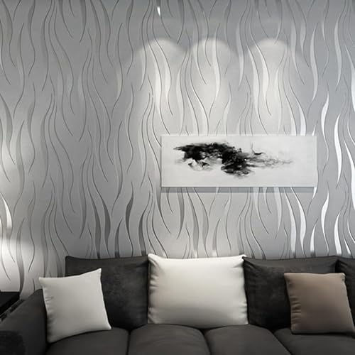 Camiraft 3D Wellen Geprägte Tapete Vliestapete 0,53m x 9.5m 3D mit Wasserpflanzen-Muster Moderne Minimalistisch Wallpaper mit 3D-Wellen Wanddekoration in Wohnzimmer Schlafzimmer und Büro,3 Stück von Camiraft