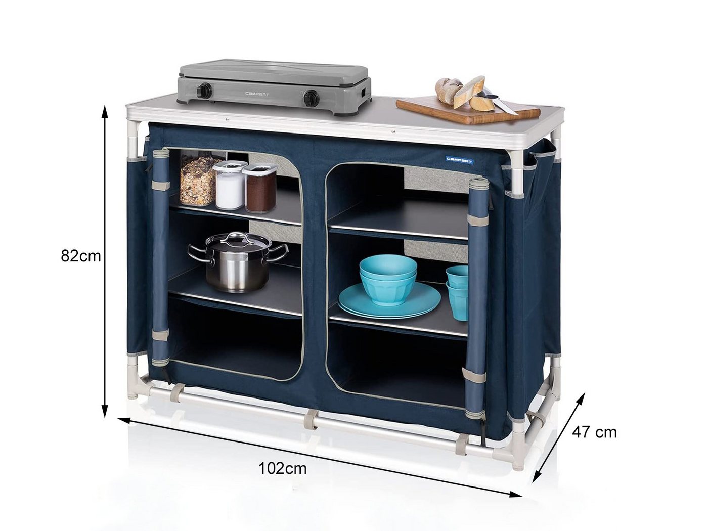 Campart Stoffschrank Outdoor-Schrank Camping Küchenbox faltbar 6 Fächer mobile Camper Küche von Campart