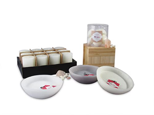 Set mit 16 Kerzen, Kerzen in verschiedenen Formen und Düften, Wellness Bowls, Farbe Grün und Gelb, Dochte made in Germany, von Candele D'Aurora