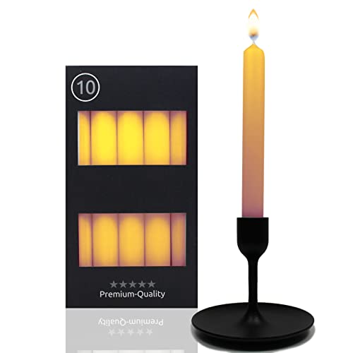 Candelo 10er Set Tafelkerzen Stabkerzen Gelb 18,5cm Kerze 7,5 Std Brenndauer - Kerzen Gold gelb für Kerzenständer und Kronleuchter - Leuchterkerzen von Candelo