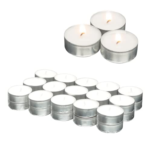 Candelo 30er Set Hochwertige Teelichte Ambiente - 4 Std Brenndauer – Kerzen Teelichter Weiß Geruchsneutral - Aluminium Hülle -3,8 x 1,5cm je Teelicht von Candelo