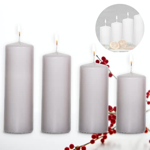 Candelo 4er Set Kerzen Weihnachten Ambiente Stumpenkerzen - Grau - 12/14/16/18cm - Weihnachtskerzen Adventskranz - Advent Kerze Weihnachtsdekoration von Candelo