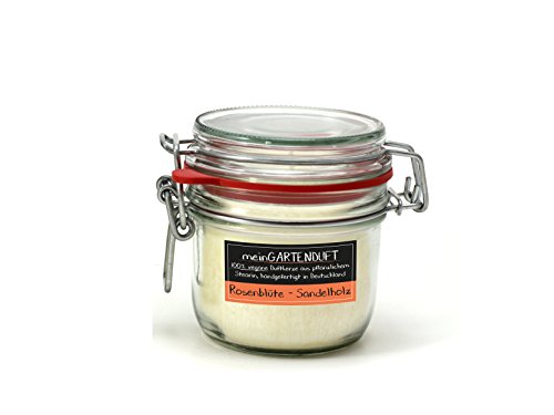 Candle Factory 100% vegane Duftkerze 30 Std. ohne Farbstoffe aus Pflanzlichen Stearin meinGartenduft Duft: Rosenblüte-Sandelholz von Candle Factory