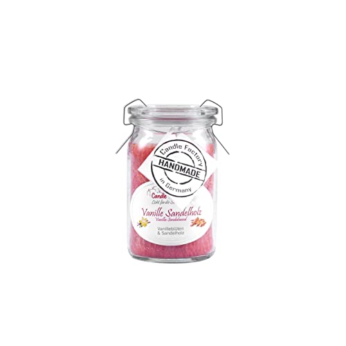 Candle Factory Baby Jumbo Duftkerze aus pflanzlichem Stearin im hitzebeständigen Glas der Marke Weck®, bis zu 20h Brennzeit, Duft: Vanille Sandelholz von Candle Factory