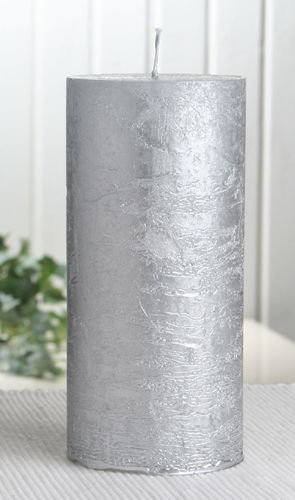 Rustik-Stumpenkerze, 15 x 7 cm Ø, silber-metallic von CandleCorner Rustik-Kerzen