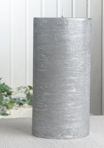 Rustik-Stumpenkerze, 20 x 10 cm Ø, silber-metallic von CandleCorner Rustik-Kerzen