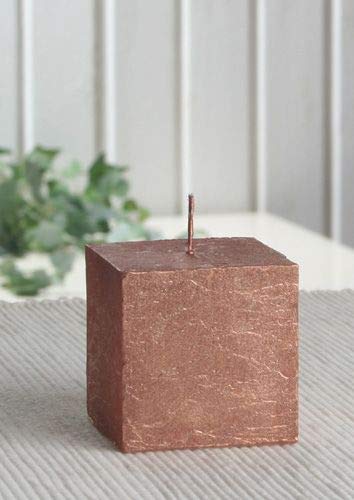 Rustik-Stumpenkerze, viereckig, 5 x 5 x 5 cm Ø, Kupfer-metallic von CandleCorner Rustik-Kerzen