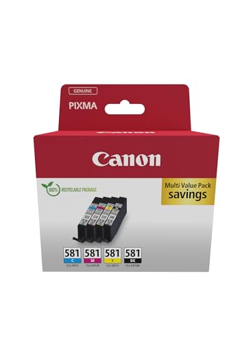 Canon CLI-581 C M Y BK Vorteilspack 4 Tintenpatronen (Schwarz, Cyan, Magenta, Gelb) Original [Umweltfreundliche Recycle-Kartonverpackung 2024] von Canon