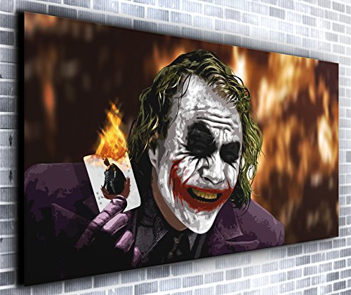 The Joker Card Kunstdruck auf Leinwand, Motiv Heath Ledger, Batman, Panorama, gerahmt, XXL, 140 x 61 cm, über 1,4 m breit x 0,6 m hoch, fertig zum Aufhängen, Querformat, moderne Kunst von Canvas35
