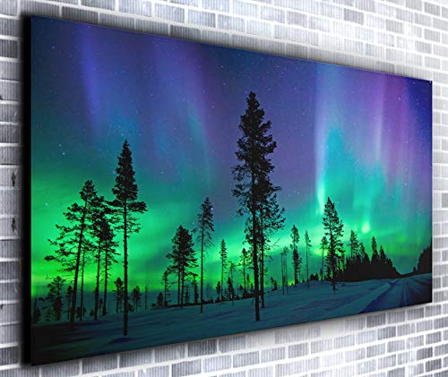 Kunstdruck auf Leinwand, Motiv Aurora Borealis Panorama, gerahmt, XXL, 140 x 61 cm von Canvas35