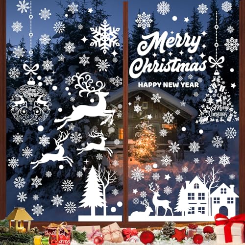 169 Weihnachts Fensterbilder, Fensterbilder Weihnachten Selbstklebend, Schneeflocken Fensterdeko für Fensterscheiben, Wiederverwendbar Statisch PVC Aufkleber, Weihnachtsdeko Weiß Winter Dekoration von Capgoost