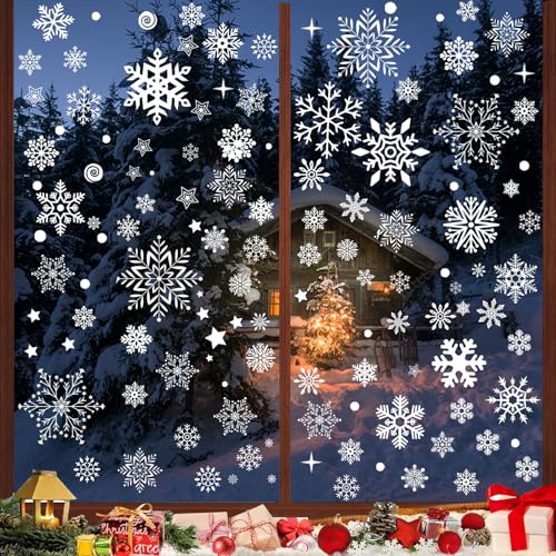 254 Weihnachts Fensterbilder, Fensterbilder Weihnachten Selbstklebend, Schneeflocken Fensterdeko für Fensterscheiben, Wiederverwendbar Statisch PVC Aufkleber, Weihnachtsdeko Weiß Winter Dekoration von Capgoost