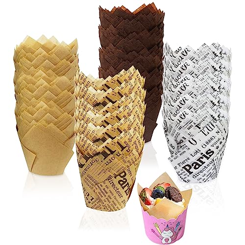 Tulpen Muffinförmchen Papier, 200/100 Stück Backförmchen, Cupcake Backbecher, Cupcake Wrapper Papier, Tulpe Muffin Fälle, Mini Muffins Papierförmchen Weihnachten für Hochzeit Party Geburtstag (200pcs) von Capgoost