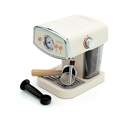 Caprizze Kai Espressomaschine, halbautomatisch, 1050 W, 15 Bar, Kapazität für 5 Tassen mit Dampfgarer, Weiß matt, mit beheiztem oberem Tablett von Caprizze
