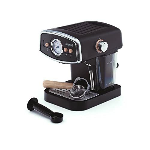 Caprizze Kai Espressomaschine, halbautomatisch, 1050 W, 15 Bar, Kapazität für 5 Tassen mit Dampfgarer, mattschwarz, mit beheiztem oberem Tablett von Caprizze