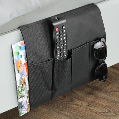 FISHTEC - Universal Sofa Organizer - Armlehne Sofa/Betttasche - 5 Taschen - Ermöglicht die Aufbewahrung Ihrer Fernbedienung, Brille, Schlüssel, Telefon, Zeitung usw. 94 x 32 cm - Schwarz von FISHTEC
