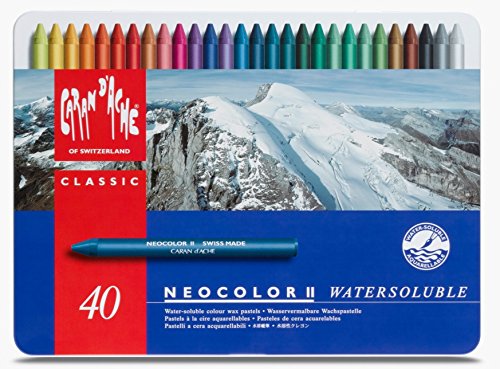 Caran Dache Set Of 40 Neocolor II Artist Sketching Watersoluble Wax Oil Pastels In Metal Case Set 7500_340 by Caran d'Ache von Caran d'Ache